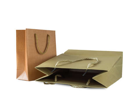 Brown paper bag , Isolated on white backgroundの写真素材