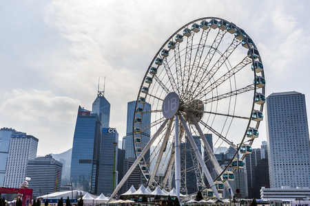 Hong Kong - January 8, 2015: The Hong Kong Observation Wheel at the New Central Harbor front, Central District, Hong Kong.のeditorial素材