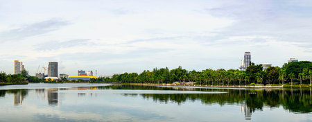 Panorama view of park and lake in central Bangkok, Thailand