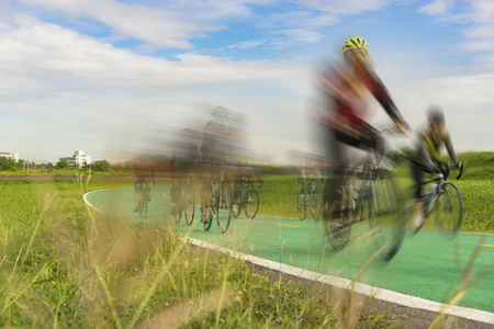 Motion blurred of extreme sport cyclistの写真素材