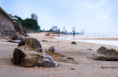 Rock on the beach in the morning : Using depth of fieldの写真素材