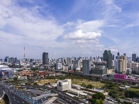 Bangkok skyline under beautiful sky : Bangkok,Thailandの写真素材