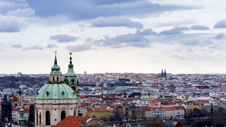 Aerial view of the Old Town architecture in Prague, Czech Republicの写真素材