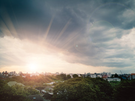Dramatic sky over countryside of Bangkok , Thailand