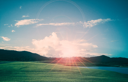 Sunrise over beautiful landscape of northern Thailandの写真素材