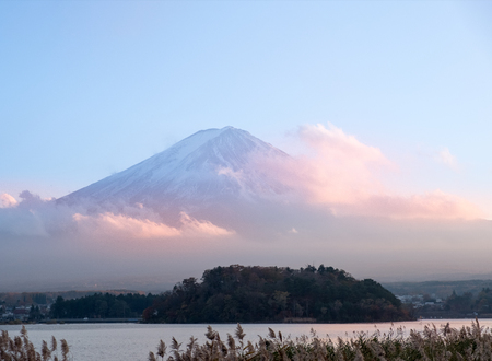 Scenic view of mt.Fuji at the evening, View from Kawakuchiko lake , Japanの写真素材