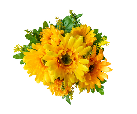 Artificial flowers made from fabric : Isolated on white backgroundの写真素材