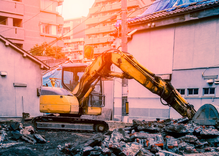 Constrution bulldozer working at construction site prepare for buildingの写真素材