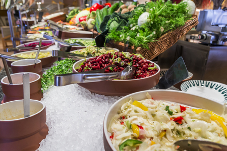 Buffet salad bar in a luxury hotel restaurantの写真素材