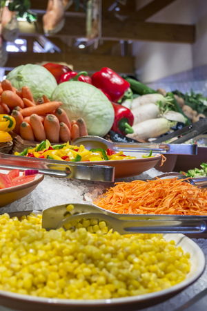 Buffet salad bar in a luxury hotel restaurantの写真素材