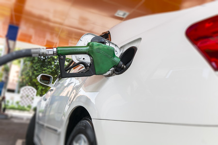 Car refuel in gas station, selective focusのeditorial素材