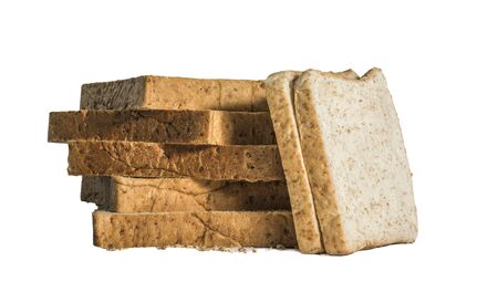 Assortment of baked bread isolated on white backgroundの写真素材