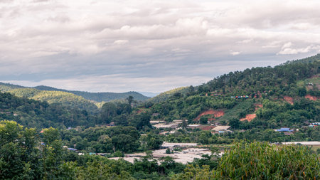 Landscape of agricultural village at mountain hill at northern of  Thailand with planting organic plantsの写真素材