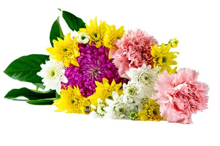 Colourful and beautiful bouquet of flowers for decoration on white backgroundの写真素材