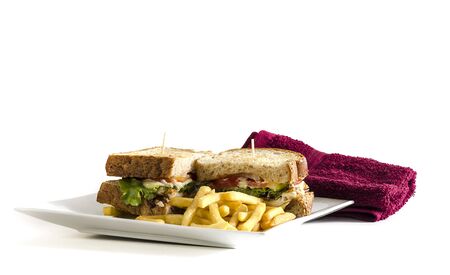 Tuna sandwich and vegetables,isolated on white backgroundの写真素材