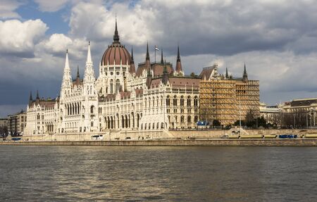 The Parliament in Budapest, view from Danube riverの写真素材