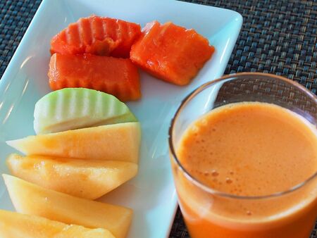 Healthy morning with fruit and Juiceの写真素材