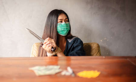 Trafficked human traffickers. Women violence. Abused and tortured concept. Human trafficking concept. Stop violence against Women. International women's Day. Stop abusing violence. selected focusの写真素材