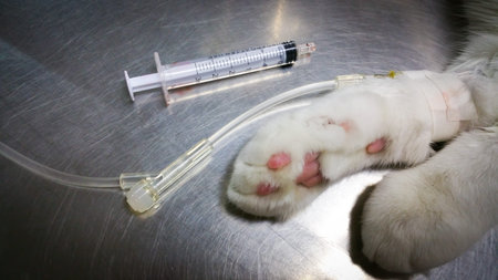 Salt water was dripping into the body of the cat.