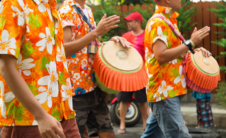 Drum instrument Thailand During play Songkran Festival Thailandの写真素材