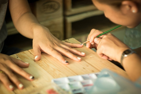 soft focus How to paint the nails of womenの写真素材