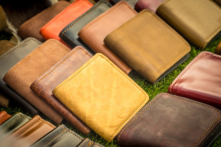 Multi-colored leather walletの写真素材