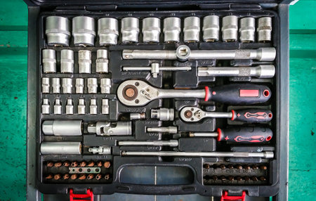 Set Craftsman tool , mechanical  tools. Professional car mechanic using different tools for working...