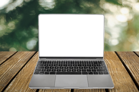 Laptop or Computer notebook with blank screen on table .の写真素材