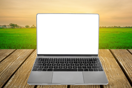 Laptop or Computer notebook with blank screen on table .の写真素材