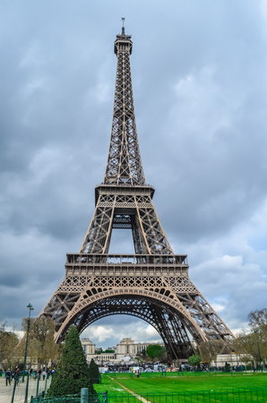 View The Eiffel Tower middle section, the city in the background in Paris, France. Vintage, retro style . Paris Best Destinations in Europeの写真素材