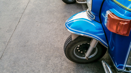 Bangkok street transport , traditional asian tuk tuk shape rickshaw 3-wheeler taxi .の写真素材