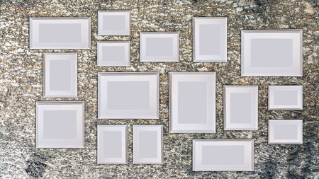 blank picture frame template set for Photo or picture painting art gallery in interior isolated on wall background .の写真素材