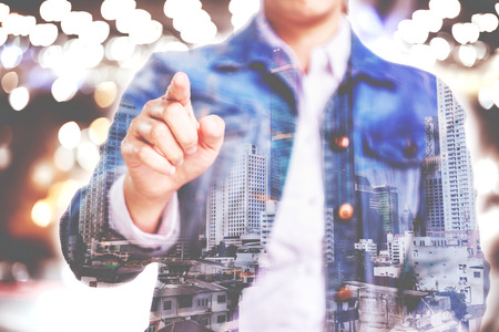business woman hand pointing forward out at you .の写真素材