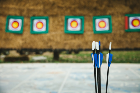 Arrow prepare for shooting with archers On the pitch Target Archeryの写真素材