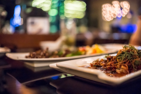 Blurred Background food In the bar and restaurant setting .の写真素材