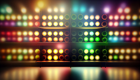 Blurred Background Abstract Bokeh Shelving unit in Shopping store supermarket look at the lights. background, copy space, Generative AI, illustrationの素材