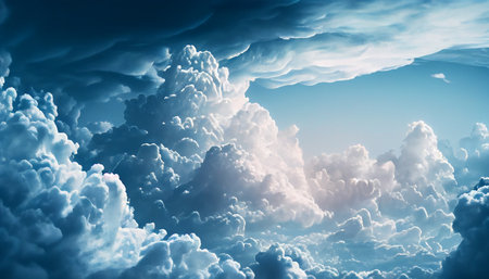 The background of sky and clouds In shades of pastel blue tones. complex clouds and super sky. AI Generative, illustrationの素材