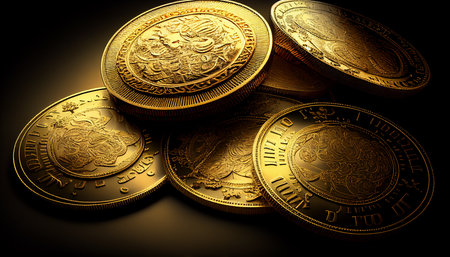 a lot of Gold coins. Golden is business Successful investor or entrepreneur. Gold investment, Financial concept. Generative AI illustrationの素材