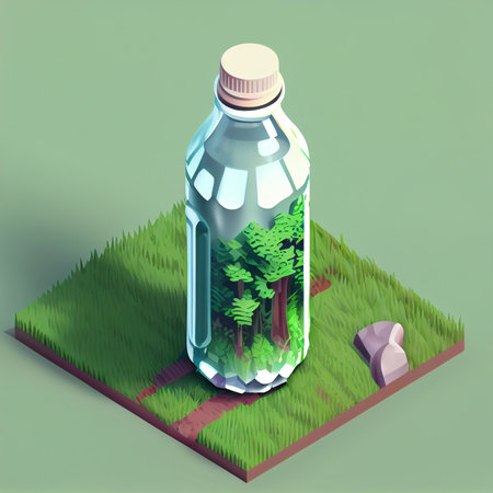Bottle of water isometric style icon. food and drink made from eco friendly materials concept. water bottle, Generative AI, illustrationの素材