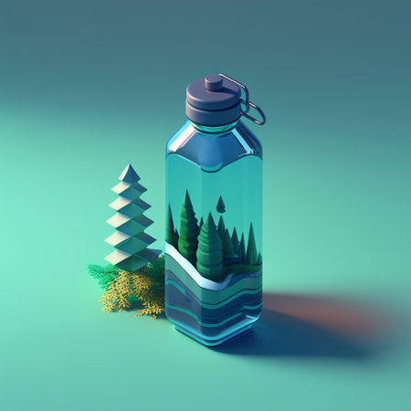 Bottle of water isometric style icon. food and drink made from eco friendly materials concept. water bottle, Generative AI, illustrationの素材