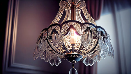 Chrystal chandelier lamp on the ceiling in Dining room Adjusting the image in a Luxury tone. Decorative elegant vintage and Contemporary interior Concept. Generative AI, illustrationの素材