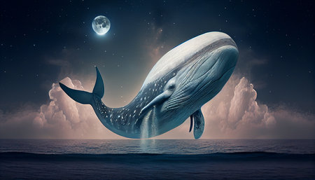flying whale go to the moon. Cryptocurrency whale holder and buyer with soaring stock trading pricesの素材