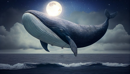 flying whale go to the moon. Cryptocurrency whale holder and buyer with soaring stock trading pricesの素材