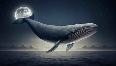 flying whale go to the moon. Cryptocurrency whale holder and buyer with soaring stock trading pricesの素材