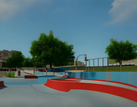 Skate Park in the daytime. unique images, Warm sunshine. Generative AI, illustrationの素材