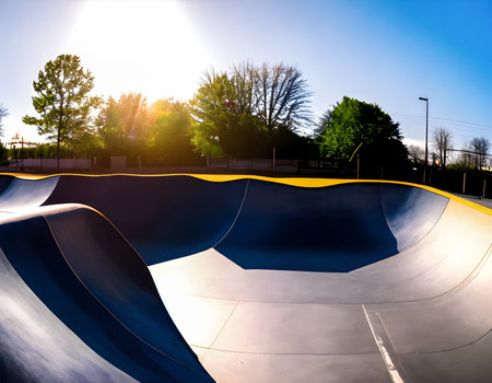 Skate Park in the daytime. unique images, Warm sunshine. Generative AI, illustrationの素材