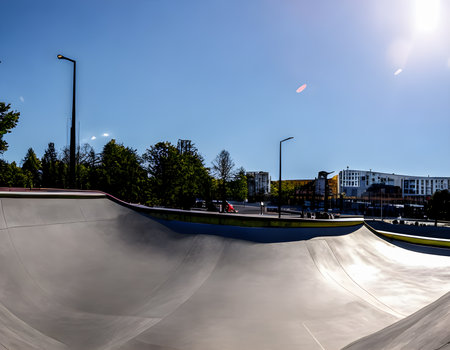 Skate Park in the daytime. unique images, Warm sunshine. Generative AI, illustrationの素材