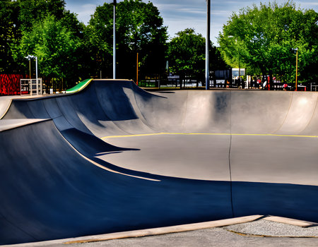 Skate Park in the daytime. unique images, Warm sunshine. Generative AI, illustrationの素材