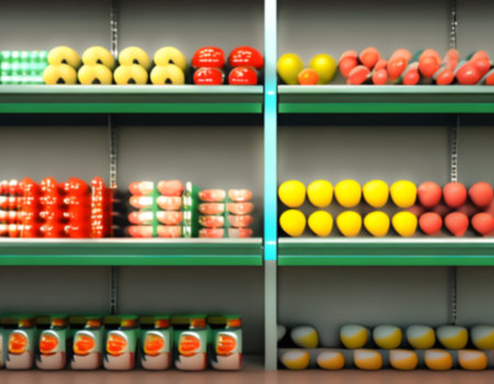 Blurred Background Abstract Bokeh Shelving unit in Shopping store supermarket look at the lights. Generative AI, illustrationの素材