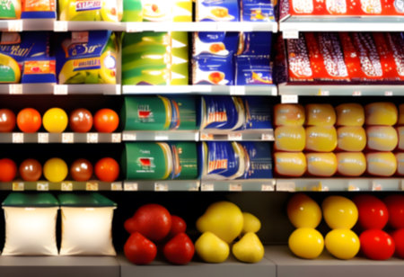 Blurred Background Abstract Bokeh Shelving unit in Shopping store supermarket look at the lights. Generative AI, illustrationの素材